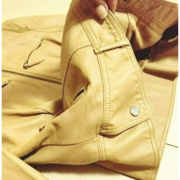 Black Rivet GIII Apparel Women's Large Tan Vegan Leather Motorcycle Jacket - Picture 9 of 12